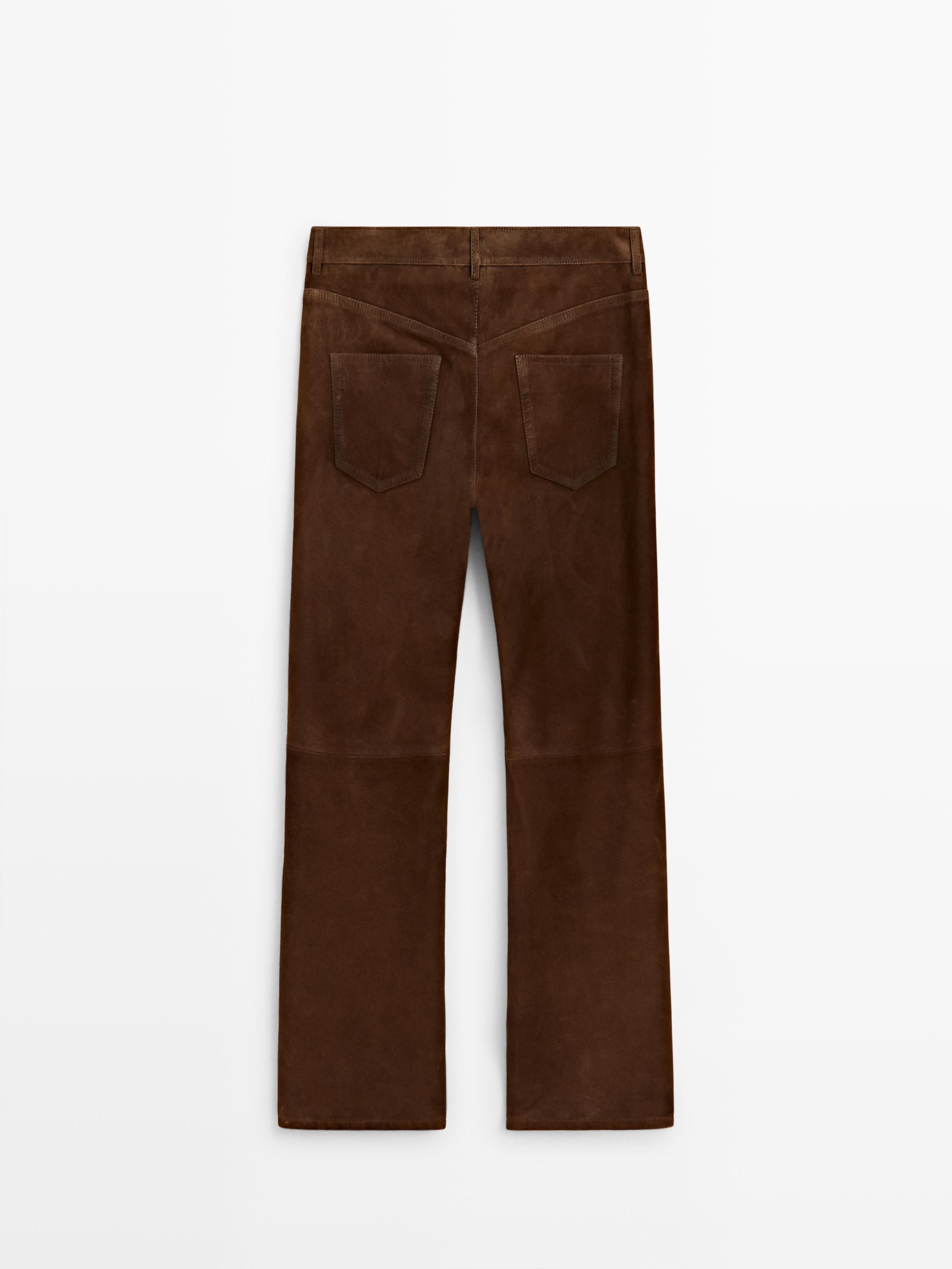 Cropped suede leather trousers with drawstrings